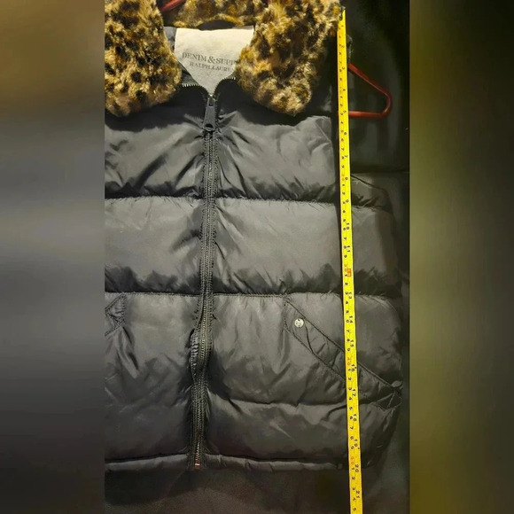 Ralph Lauren Denim & Supply Down Small Vest Leopard Faux Fur Black - Picture 8 of 12
